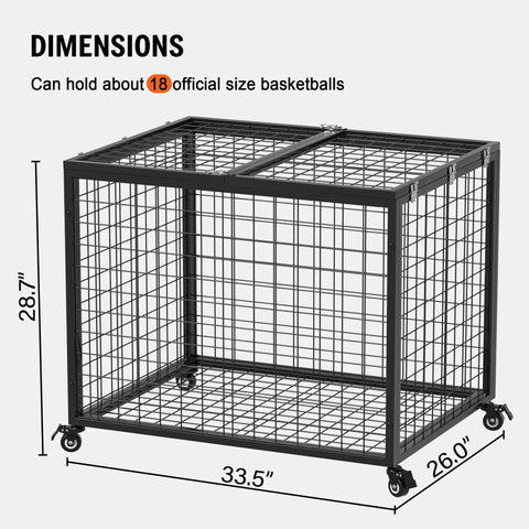 Smooth Rolling Ball Cart With Secure Lock And Hella Spacious Compartment For Garage Sports Gear Yoga Balls Basketball Storage Bin dimensions 33.5 by 26 by 28.7 inches