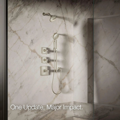 5-1/2 Inch 1-Function Showerhead With Nickel Finish, 2.5 GPM, Air-Induction Technology, Memoirs Collection in bathroom