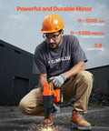 Worker using 3600W Electric Demolition Hammer Heavy Duty Concrete Breaker with 1400 RPM for drilling on construction site.