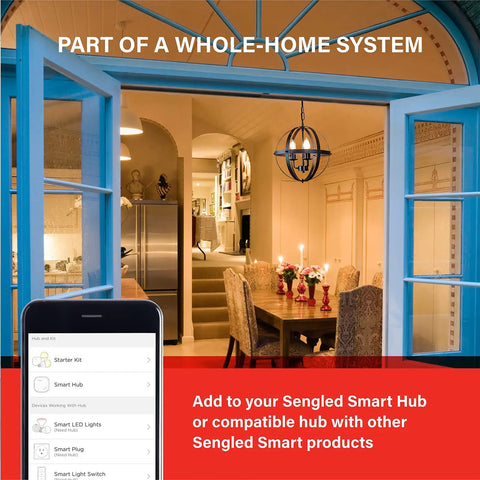 Zigbee Smart Light Bulbs 8 Pack With Hub Required For Your Smart Home on smartphone app in dining room, part of whole-home system.