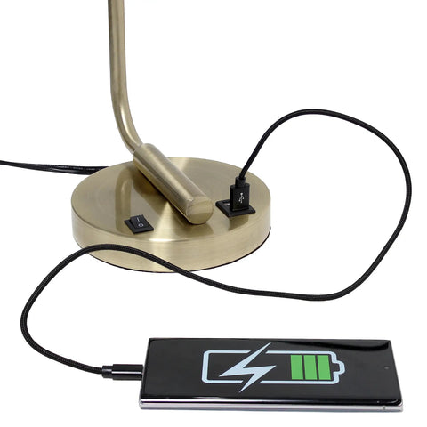 Base with USB port of Old School Industrial Lantern Desk Lamp In Rose Gold Finish With Clear Glass Shade Vintage Style Bedside Light