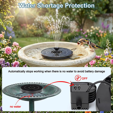 Solar Fountain Pump With 3 Spray Heights, Upgraded Glass Panels And Led Lights, bird bath and automatic stop feature