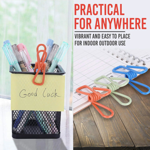 Dope Assorted Bag Clips Set, Solid 30 Pack PVC Food Sealer clipped to paper and holding pens in basket for home use.