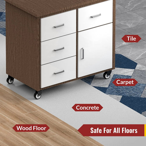 Heavy duty 3 inch swivel caster wheels on wood, tile, carpet, and concrete floors demonstrate versatility and mobility for furniture.