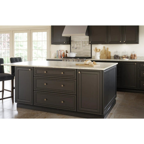 Hella Stylish Cabinet Knobs For Fast Kitchen Refresh And Bathroom Vanity Drawers Heirloom Silver Zinc Construction 1-1/8 Inch Spread 60 Pack Bundle No Fuss Assembly installed on kitchen cabinets.