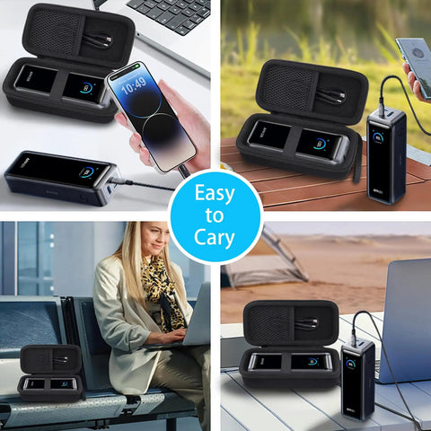 Beefy Rugged Hard Travel Case for Anker Prime 26250mAh 300W Portable Charger A110A Case Only Black, shown open with charger inside.