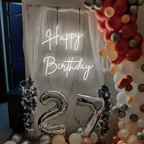 Lit Dimmable Led Neon Sign For Birthday Party Decor Large Wall Art Cold White One Line 23.6 by 11.8 Inches Also Available In 26.5 by 20 Inches