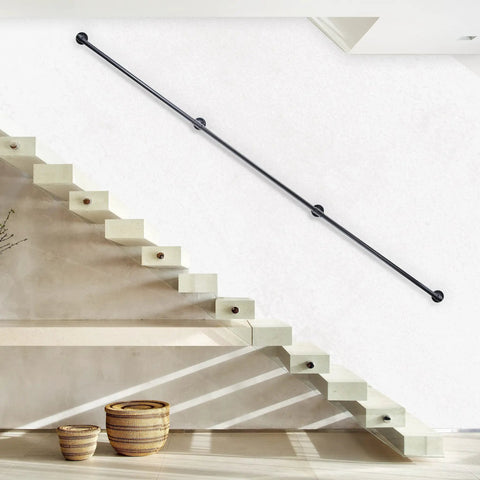 12ft Galvanized Steel Stair Railing Kit With Iron Balusters Easy Install Indoor Outdoor Hand Rail for home and commercial use