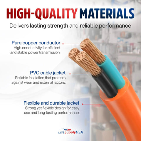 Heavy Duty Outdoor Indoor Extension Cord Built Tough 200 Feet 14 Gauge 3 Prong SJTW Waterproof Flexible Cold Weather Resistant Power Cable close-up