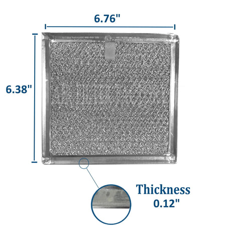 Aluminum Grease Filter Replacement For GE Microwave Ovens 6.81 x 6.34 Inches showing mesh and thickness details