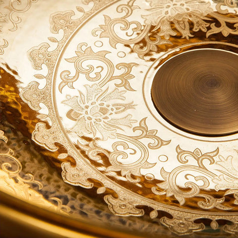 Close-up of Gorgeous Gold Ceramic Round Vessel Sink Adds Fresh Flair For Your Bathroom Vanity Top Shelf Countertop Wash Basin.
