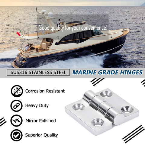 Heavy Duty Square Marine Hinge Built Tough As Nails From Top Tier Sus316 Stainless Steel With Sleek Swinging Motion And Elite Rust Defense For Boat Decks And Cabin Doors Selling As A 1.97 Inch Two Pack Setup on a yacht.