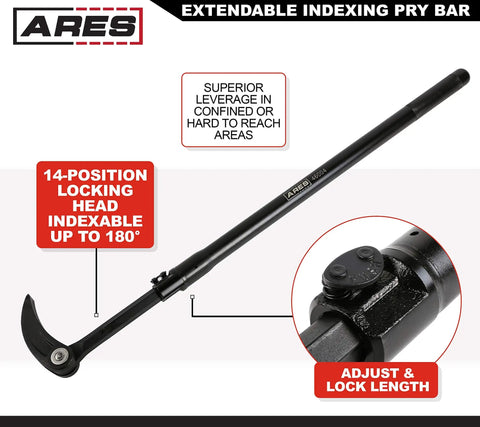 Extendable Indexing Pry Bar 29 To 48 Inch Telescoping Tough As Nails Heavy Duty Tool with 14 Position Locking Head and Grooved Tip