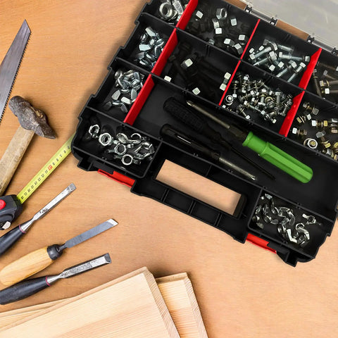 Double Sided Tool Box Organizer With 50-Compartment Removable Dividers Portable Hardware Storage Box for screws and tools