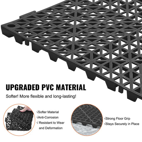 Interlocking Drainage Floor Tiles 55 Pack 12 by 12 Inches Non Slip Soft PVC Mats With 0.6 Inch Pin Support details and texture