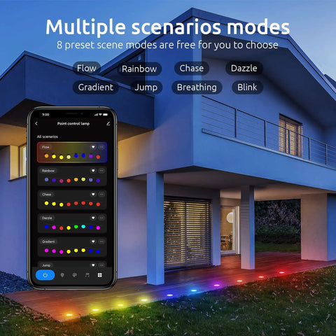 Smart RGBW LED Deck Lights Kit 10 Pcs Recessed 1.22 Inches Low Voltage With WiFi Bluetooth Control in landscape lighting