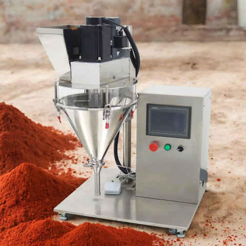 Industrial Grade Semi Automatic Powder Filler Machine For Sugar Coffee Feed Packing with stainless steel build and digital controls.