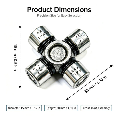 Real Deal Mini Universal Joint Cross Bearing Swap St1538 dimensions 15mm x 38mm for ATV UTV steering shafts.