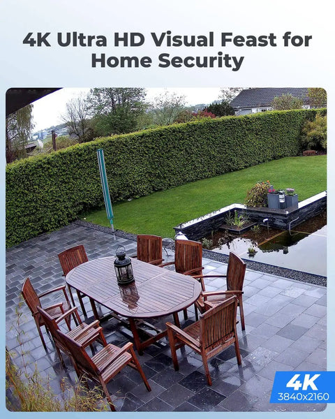 Backyard view captured by 4K/8MP PoE Wired Security Camera With Human Vehicle And Pet Detection, Ultra HD resolution.