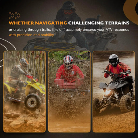 ATV riders navigating rugged terrain showcasing Honda TRX300 Fourtrax Rear Differential Assembly For 1988 To 2000 2x4 And 4x4 Models Replacement OEM 41300 HM5 A10 Delivers Smooth Power Delivery And Heavy Duty Durability