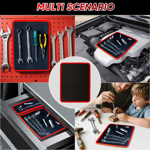 Magnetic Tool Mat Set With Wristband, Magnetic Pickup Tool And Inspection Mirror All In One Workshop Organizer For Garage Auto Repair And DIY Projects