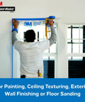 Person using Advanced Masking Film for Hand Masker, 8 Rolls, 99 In x 90 Ft, Static Cling Keeps Film In Place for window trim.