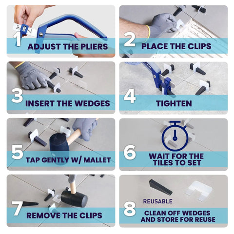Tile Leveling System Clips And Wedges 2 Mm Black 500 Piece Set instructions for fast lipless finishes and ultra-flat floors.