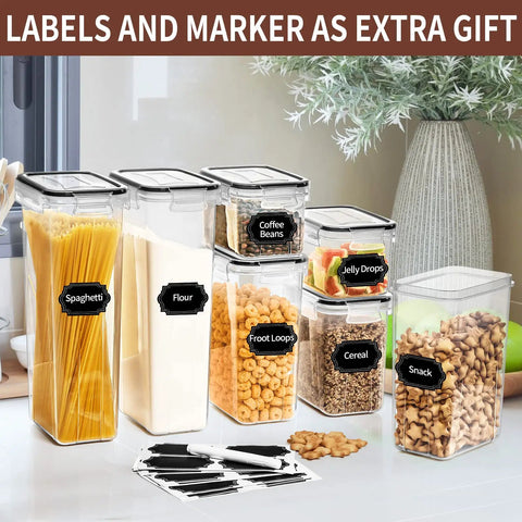 Airtight Food Storage Containers Set With Lids, 24 Piece BPA Free Canisters For Cereal Flour Sugar, shown with labels and marker