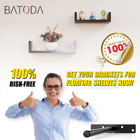 Heavy Duty Eight Inch Floating Shelf Brackets With Hidden Steel Supports Hella Sturdy Pack Of Six Wall Mount hardware displayed with decorative shelves.