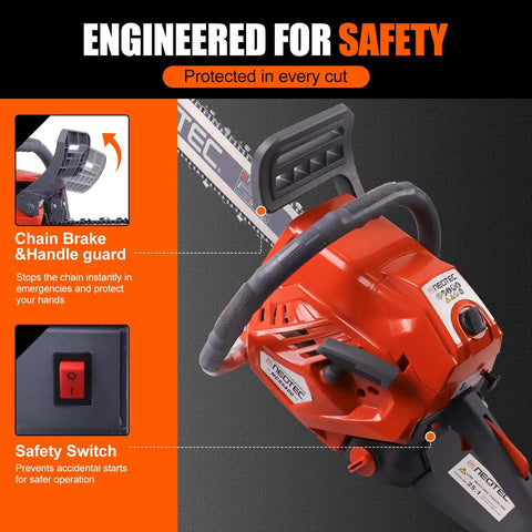 Product features of Heavy Hitter 68cc Gas Chainsaw With 22 Or 24 Inch Bar, 2 Cycle Engine Power for safety in tree felling and logging