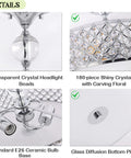 Detail view of Crystal Chrome Ceiling Light Fixture With 3 Lights Flush Mount Round 15 Inch Chandelier showing components.