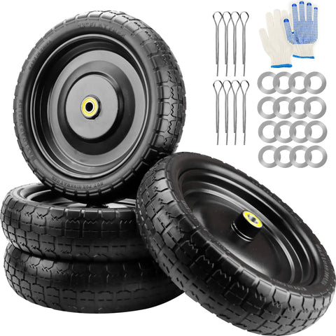 13 Inch Flat Free Replacement Tires For Carts And Wheelbarrows Heavy Duty Beefy Set Of Four with accessories, side view