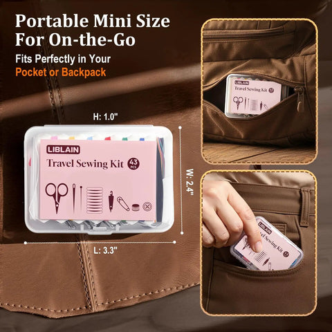 Mini Travel Sewing Kit For Adults And Beginners Big Eye Steel Needles For Easy Threading 43 Piece Hand Sewing Set in pocket