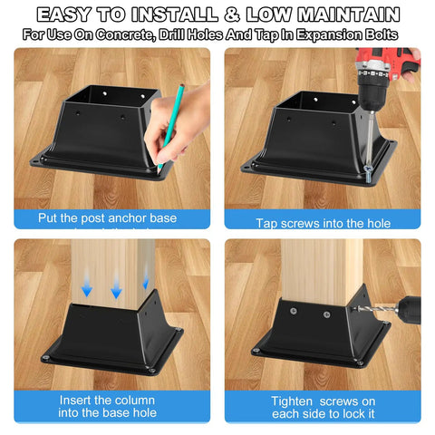 Heavy Duty 4x4 Post Base Brackets Set Of 3 For Dry Wood Posts Up To 3.58 Inches Inner Size 3.6x3.6 Powder Coated Solid Steel Deck Anchors Wood Post Holder For Porch Railings Fences Pergolas
