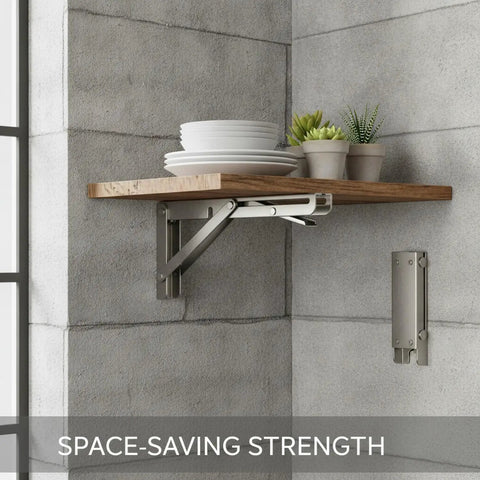 Stainless Steel Wall Mount Foldable Brackets for Floating Shelves and Drop Leaf Tables, Built Tough Temporary Work Surface for Kitchen