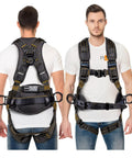 Front and back view of Built Tough Fall Protection Harness With Five Point System Chest And Leg Straps Aluminum D Rings Oil And Dust Resistant