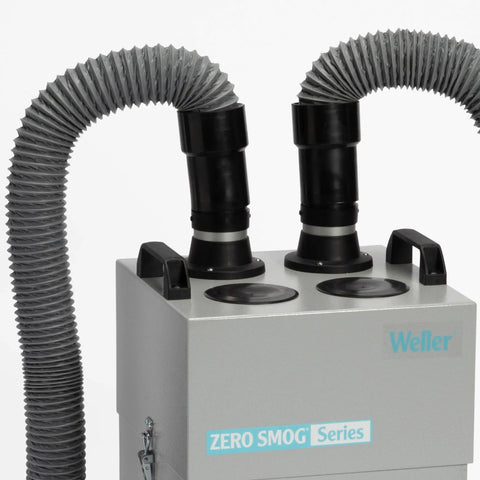 6V Fume Extraction Unit With Electronic Control And Optical Acoustic Filter Alarms, two flexible hoses on top