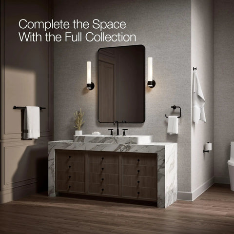 Purist 24 Inch Double Towel Bar In Matte Black With Solid Brass Construction And Corrosion Resistant Finish For A Sleek Modern Minimalist Bath Upgrade Coordinates With Purist Collection displayed in a modern bathroom setting.