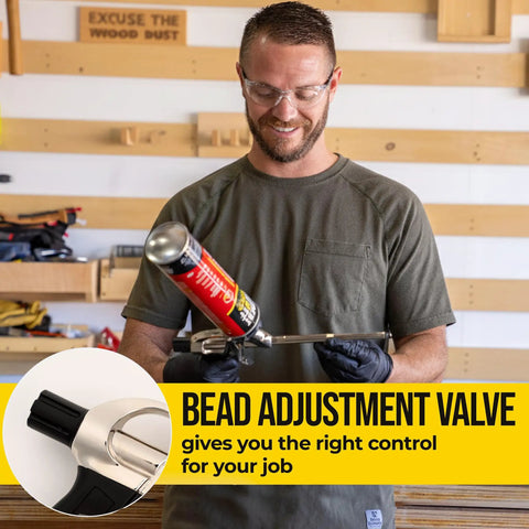 Man using High Precision Spray Foam Gun For Insulating Foam Sealant With Adjustable Flow Control Contractor Grade Pro Applicator