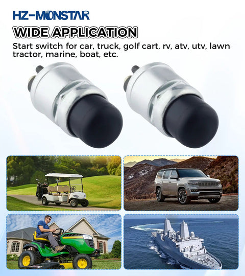 Waterproof 12V 24V Push Button Starter Switch 50A Heavy Duty For Cars Boats Trucks Tractors And Marine Applications Momentary Engine Start Button With Weatherproof Rubber Cover 2 Pack Black used on car, boat, tractor, and golf cart