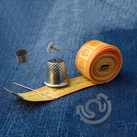 Replacement Screws And Springs Kit For Sewing Machines, High Precision Pro Grade Steel Parts For Durable, Easy DIY Assembly, Perfect For Daily Sewing And Studio Use. tape measure, thimble, screw and spring on denim