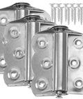 Three stainless steel self-closing door hinges with screws