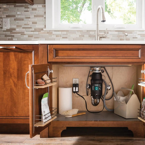 Kitchen sink with Pro Series Half Horsepower Continuous Feed Garbage Disposal For Kitchen Sink With 2600 RPM Vortex Motor installed
