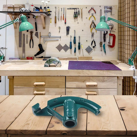 Durable Manual Pipe Bender Tool With Steel Construction for accurate bending on a wooden workbench.