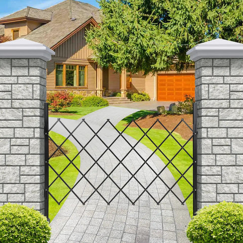 Rock Solid Steel Accordion Security Gate 61 By 71 Inch Expandable Barriers with casters, enhancing driveway security and access.