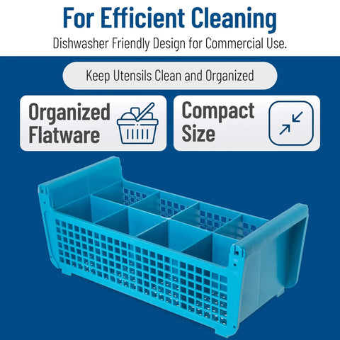 Blue Perma-Sil Polypropylene Flatware Basket For Commercial Kitchens, 8-Compartment Dishwasher Rack Organizer, NSF Listed