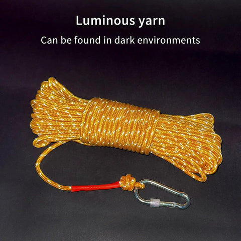 Hella Tough 6 mm Braided Floating Dock Rope With Bright Reflective Markings And Heavy Duty Swivel Hooks For Boat Anchoring Campouts And Lake Days Yellow Twenty Meter Line Rock Solid Build, shown coiled with a hook.