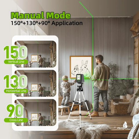 Green Cross Line Laser Level With 26 Inch Tripod, Self Leveling 150 Degree Beam, 150 Ft Indoor Range And 197 Ft Outdoor Pulse Mode, Worksite Ready For Pics, Picture Hanging, Tile, DIY And Construction Projects on tripod