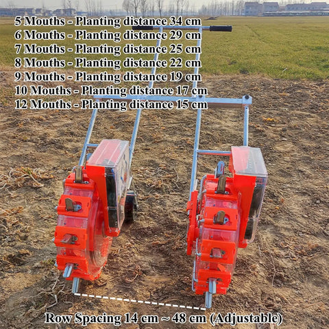Walk Behind Garden Seeder Six Hole Seed Spreader Hand Push Planter with adjustable row and mouth spacing on field