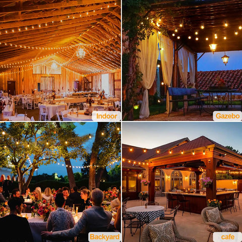 164Ft Outdoor String Lights For Patio And Yard With 80 Shatterproof LED Bulbs, illuminating indoor, gazebo, backyard, and cafe settings